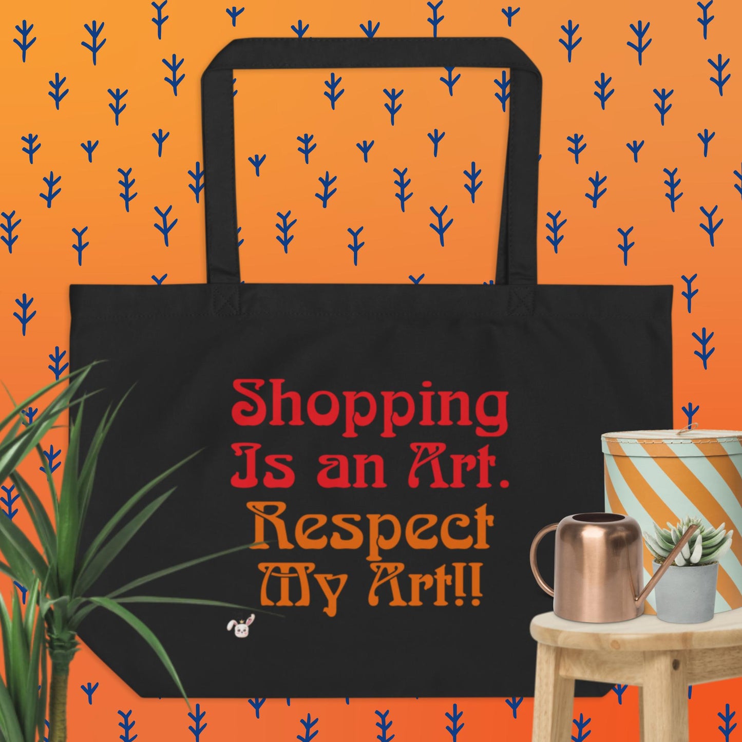 Shopping is an art..... double sided Large organic tote bag