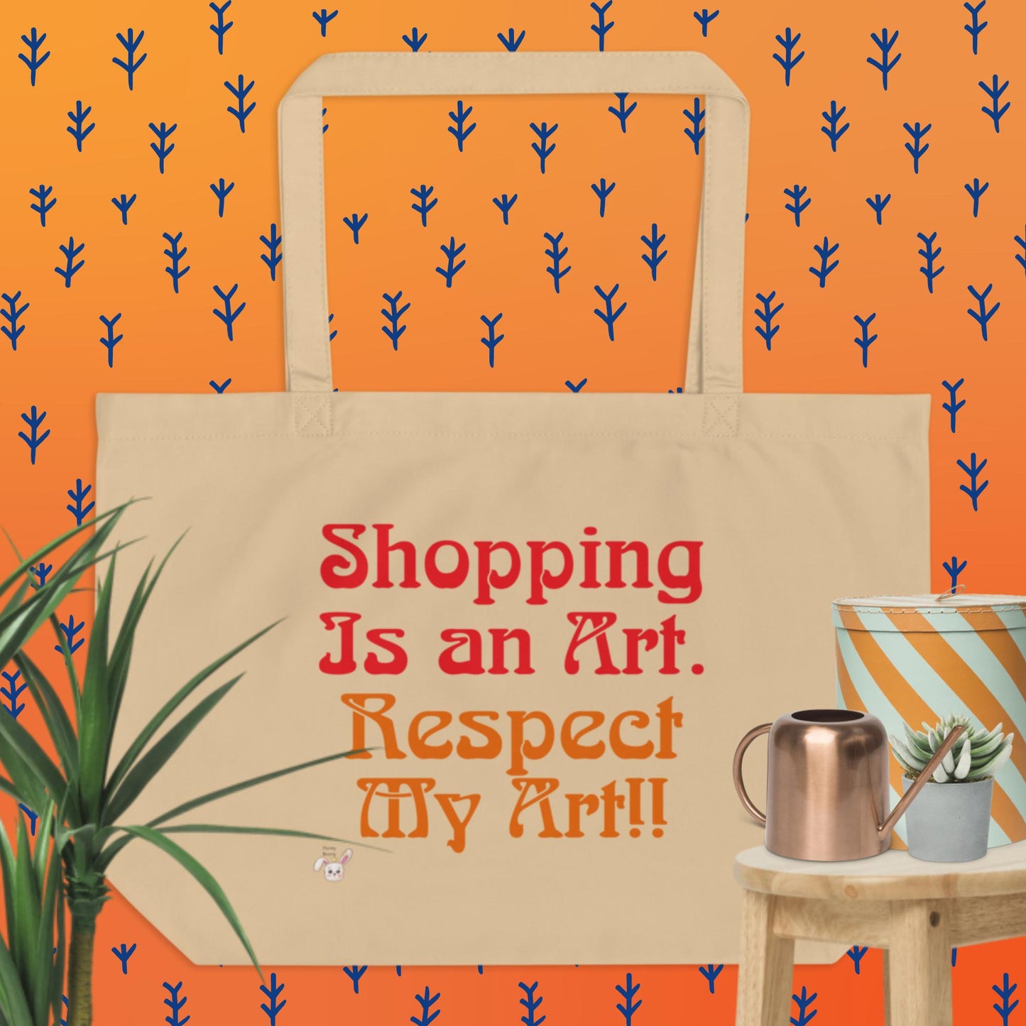 Shopping is an art..... double sided Large organic tote bag